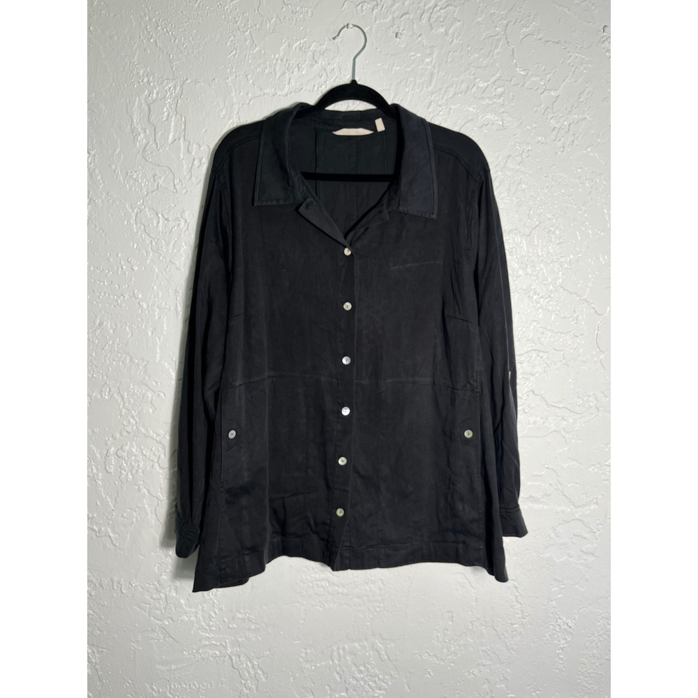 Soft Surroundings 2X Black Lyocell Tunic Top Oversized Button Front Shirt Jacket